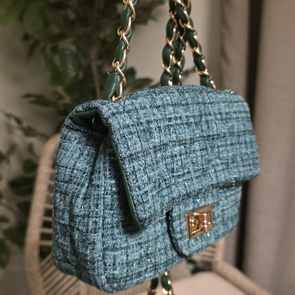Chic Tweed Shoulder Bag - Teal - Picture 4 of 5